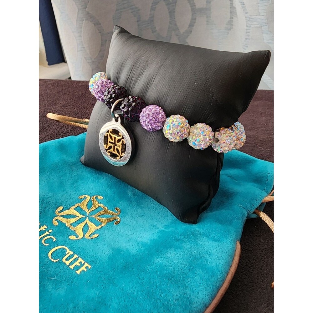 Rustic Cuff Shamballa Crystal Purple Stretch Bracelet